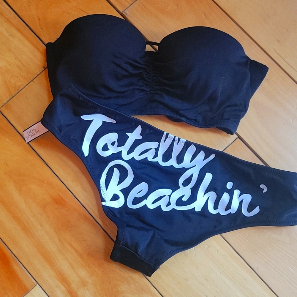 Victoria's Secret Black Bandeau Push Up Bikini Size 32C/S